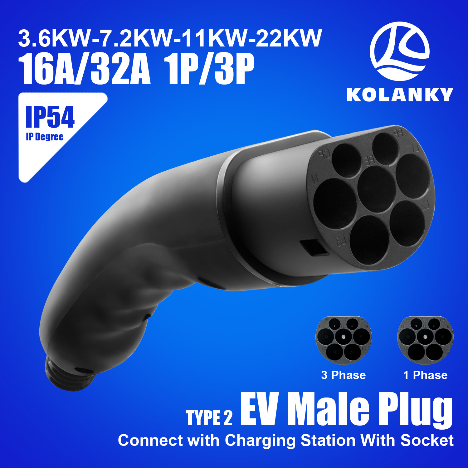 Ev Charging Cable - Kolanky EV Charging Male Plug 16A